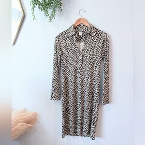 Diane Von Furstenberg Black, White And Mustard Patterned Dress Sz 4 Silk